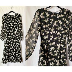 ASOS Emory Park NWT Dark Ditsy Floral Long Balloon Puff Sleeve Midi Dress